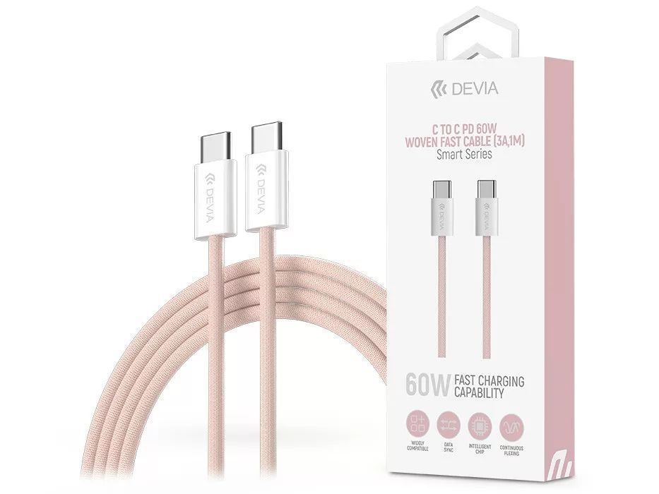 Devia ST106178 Smart Series Woven Type-C/Type-C 1m 60W PD Pink