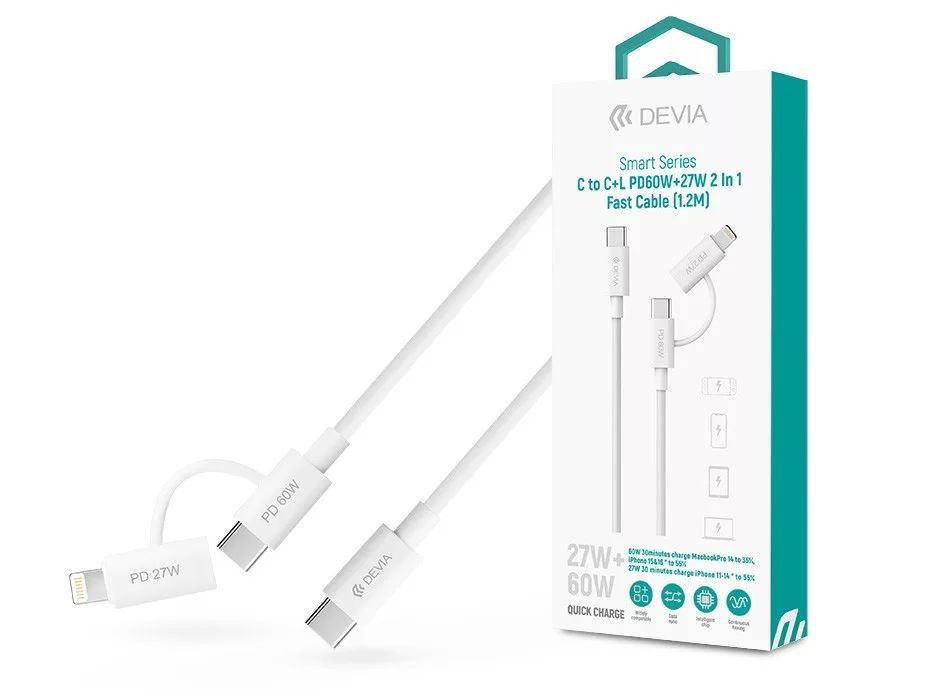 Devia ST121485 Smart Series 60W+27W PD cable 1,2m White