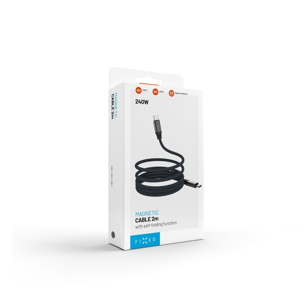 FIXED Mágneses fonott kábel, USB-C/USB-C 2m, szürke