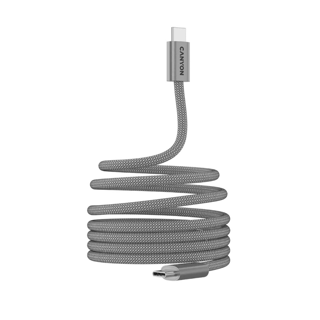 Canyon CND-CCMG60AB15LG OnWire 60MG C-C 60W Magnet Braided cable 1m Light Grey