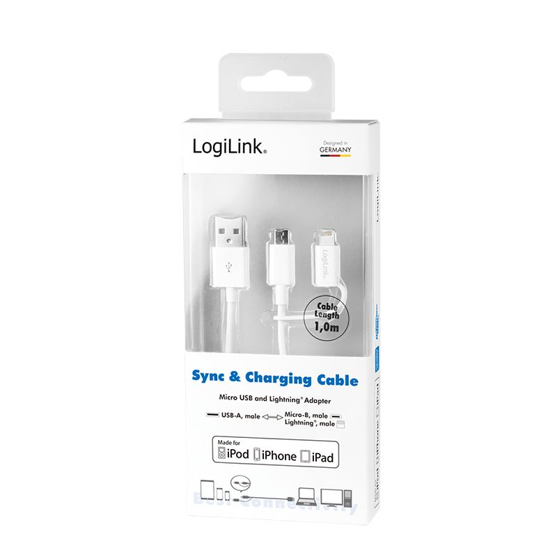 Logilink USB 2.0 cable USB-A/M to Micro-USB + Lightning/M 1m White