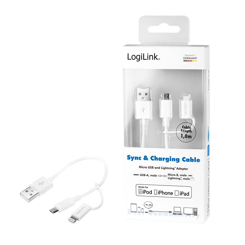 Logilink USB 2.0 cable USB-A/M to Micro-USB + Lightning/M 1m White