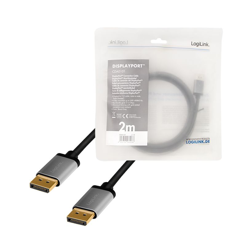 Logilink DisplayPort cable DP/M to DP/M 4K/60 Hz 2m Black/Grey