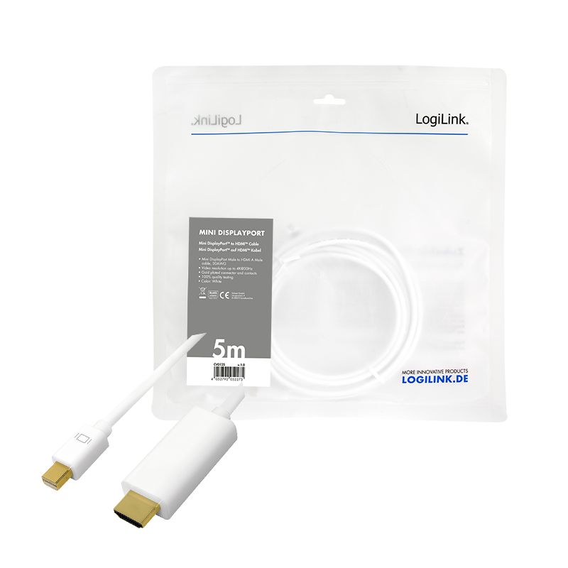 Logilink DisplayPort mDP/M to HDMI-A/M 4K/30 Hz cable 5m White