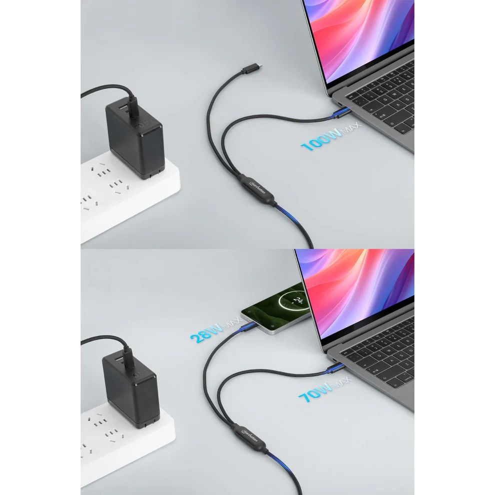 Manhattan Dual USB-C Charging Cable 100W 2m Black