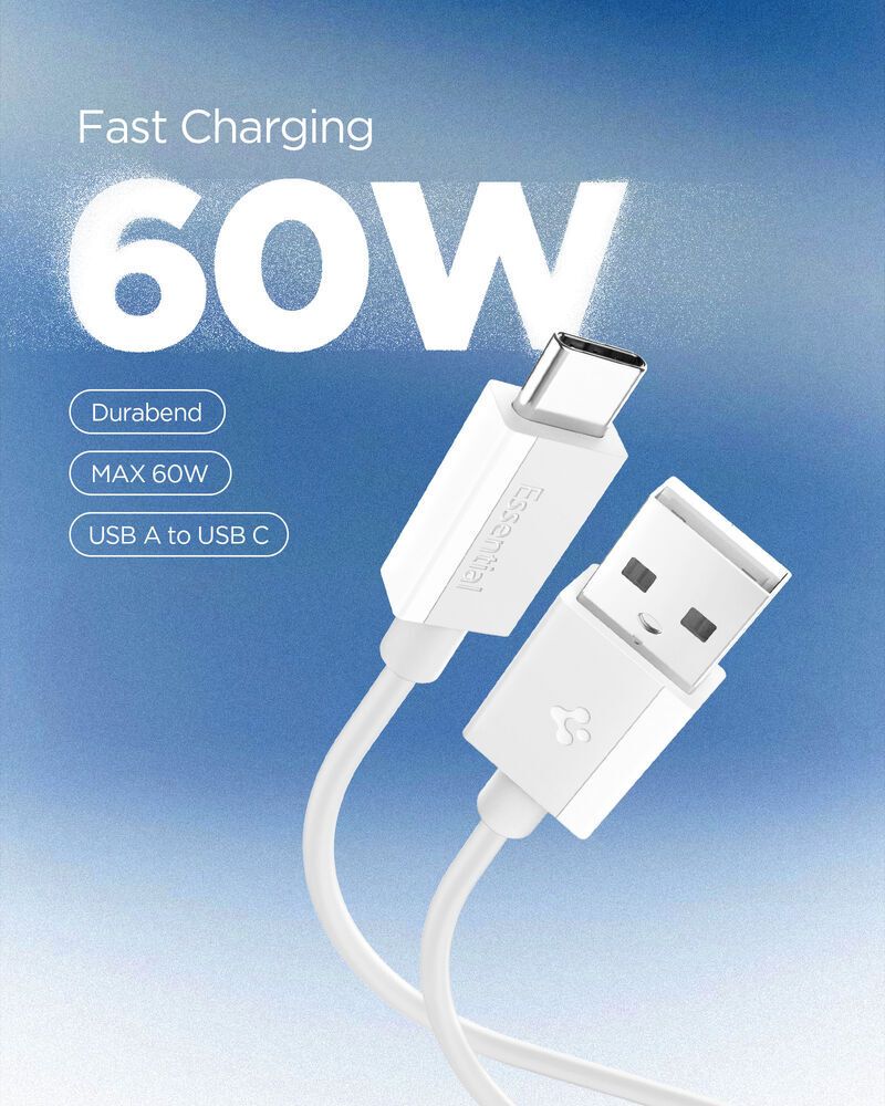 Spigen Essential USB-A to USB C-60W Cable 1m White