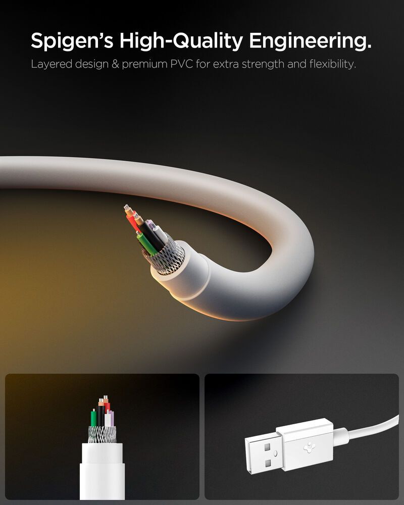 Spigen Essential USB-A to USB C-60W Cable 1m White