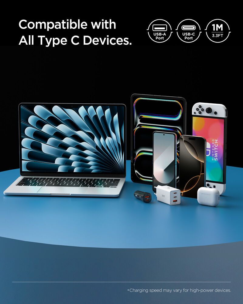 Spigen Essential USB-A to USB C-60W Cable 1m White