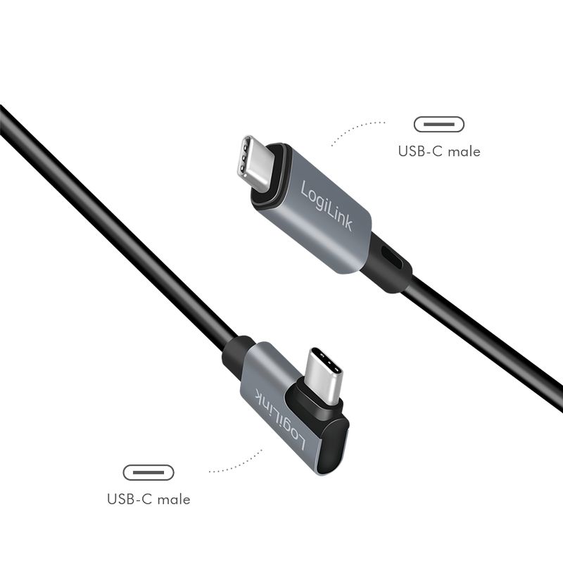 Logilink USB 2.0 Type-C cable, C/M 90° to C/M 2m Black