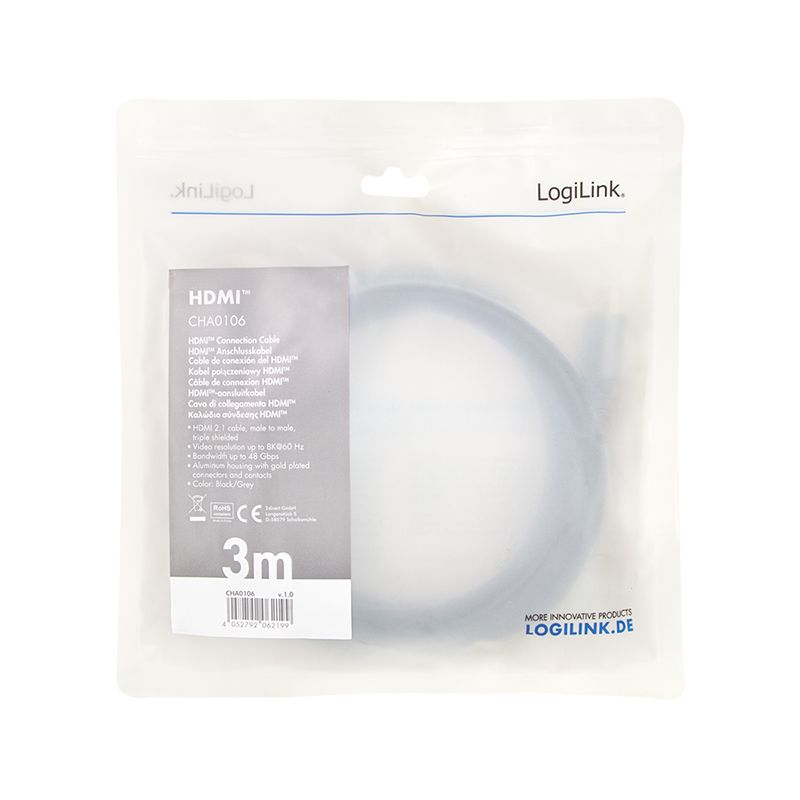 Logilink HDMI cable A/M to A/M 8K/60Hz 3m Black/Grey