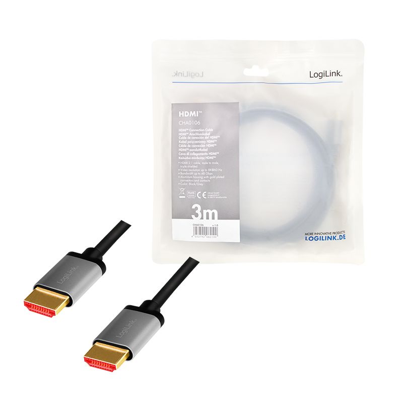 Logilink HDMI cable A/M to A/M 8K/60Hz 3m Black/Grey
