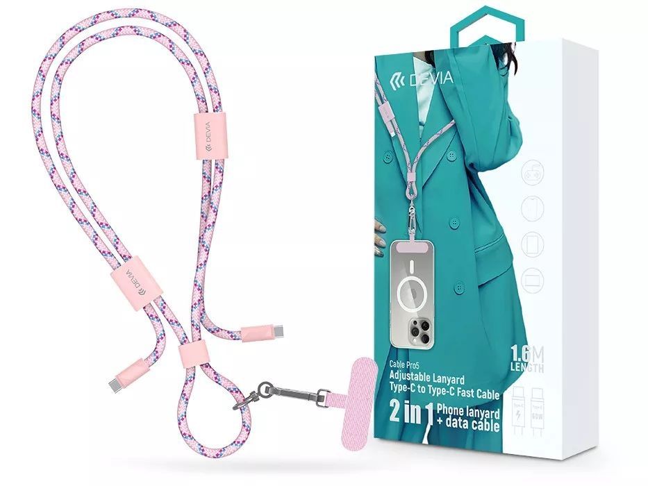 Devia ST124967 Cable Pro5 Woven 60W PD Type-C - Type-C 1,6m Pink