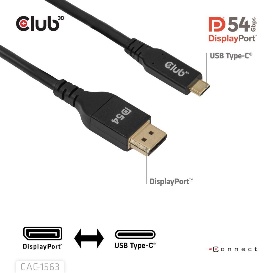 Club3D CAC-1563 USB-C to DisplayPort 2.1 DP54 Bi-Directional Cable 8K120Hz 2m Black