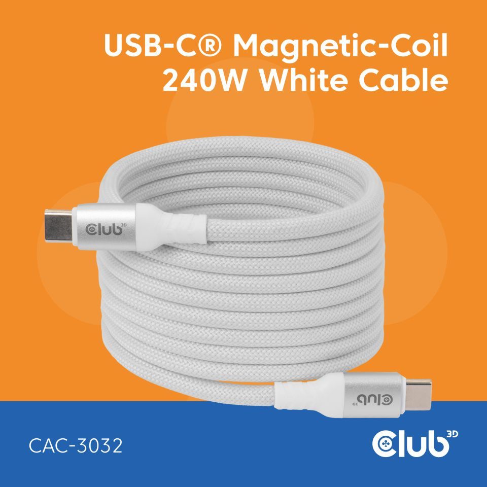 Club3D CAC-3032 USB-C Magnetic-Coil 240W Cable 2m White