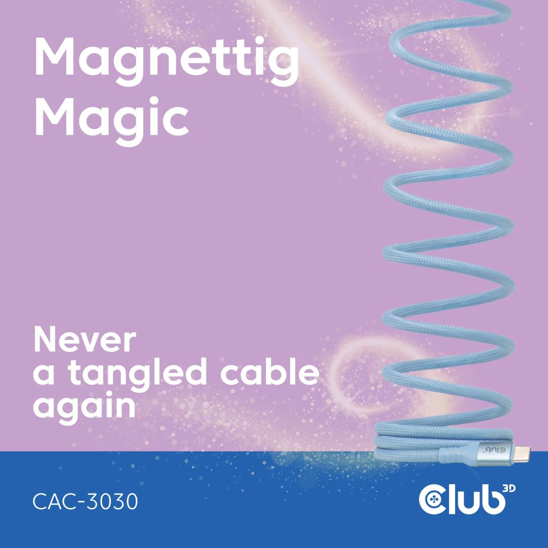 Club3D CAC-3030 USB-C Magnetic-Coil 240W Cable 2m Blue