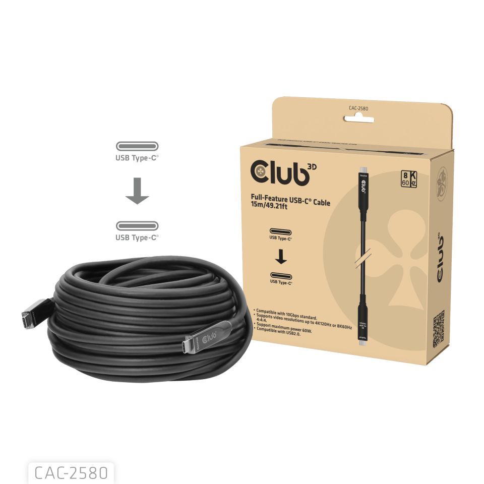 Club3D CAC-2580 Full-Feature USB-C Cable 15m Black