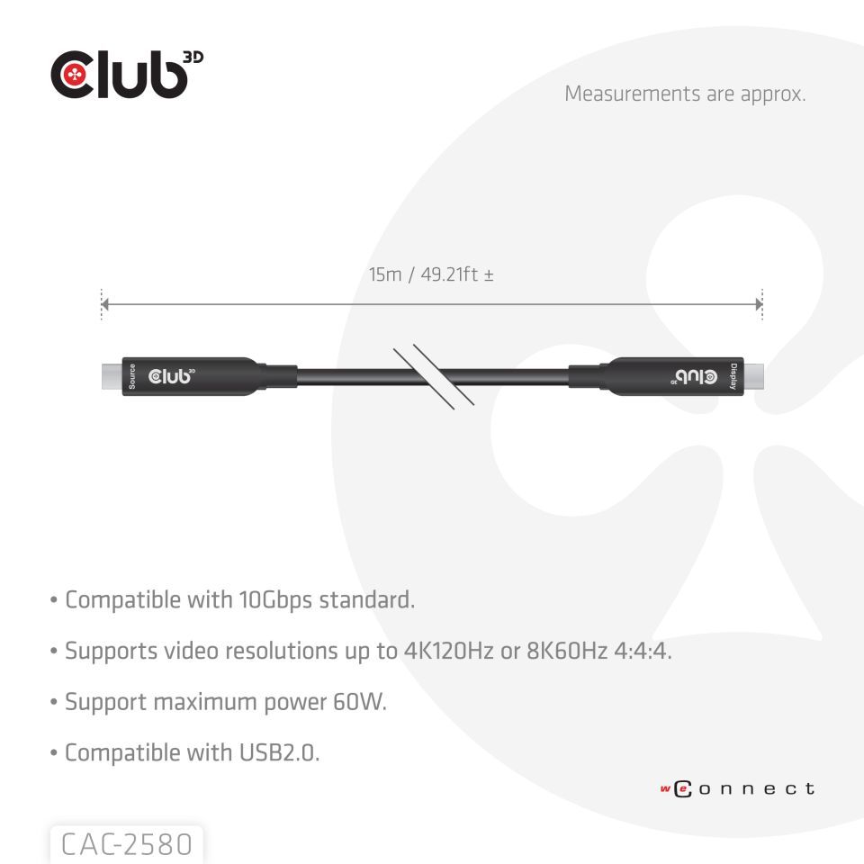 Club3D CAC-2580 Full-Feature USB-C Cable 15m Black