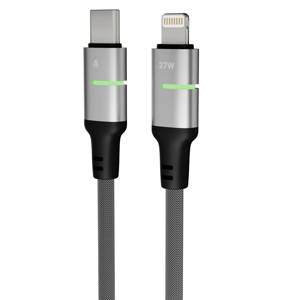 Avax CB636 STEELY LED USB-C - Lightning 2m Black