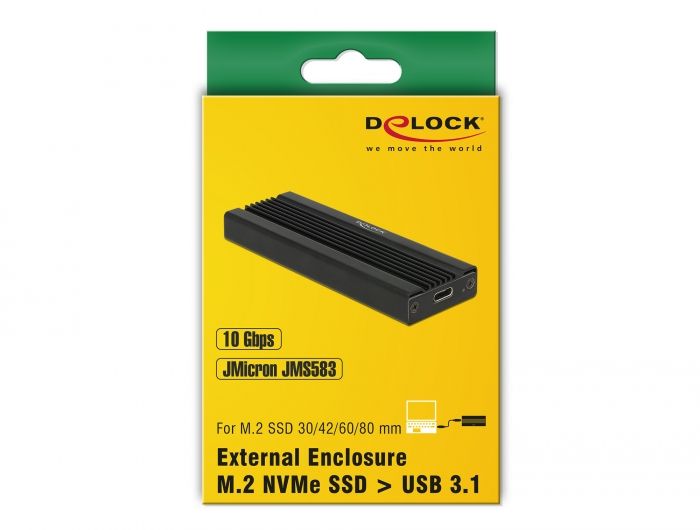 DeLock External Enclosure for M.2 NVMe PCIe SSD with SuperSpeed USB 10 Gbps (USB 3.1 Gen 2) USB Type-C female