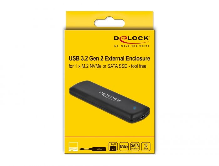 DeLock External USB Type-C > M.2 NVMe PCIe or SATA SSD
