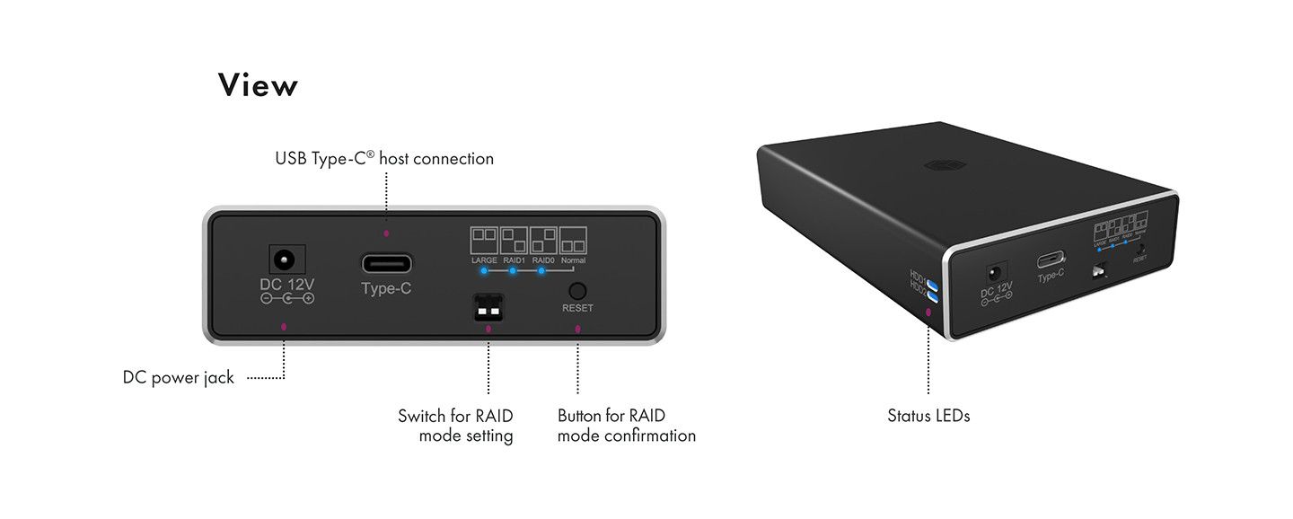 Raidsonic IcyBox IB-RD2253-C31 RAID enclosure for 2x HDD/SSD USB 3.2 Gen 2 Type-C / Type-A interface