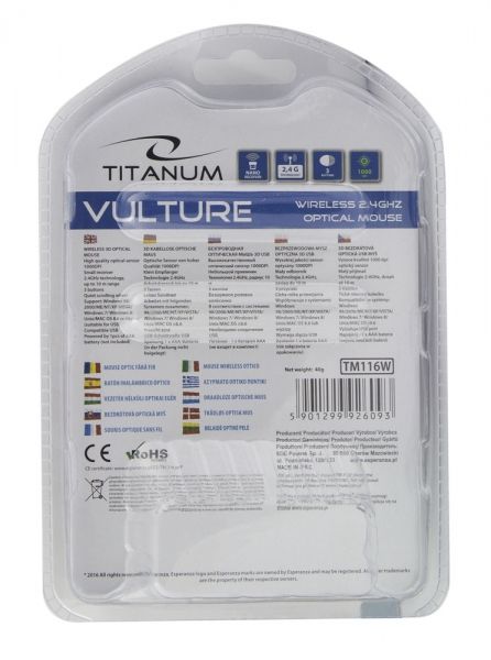 Esperanza Titanum Wireless Mouse Black/Red