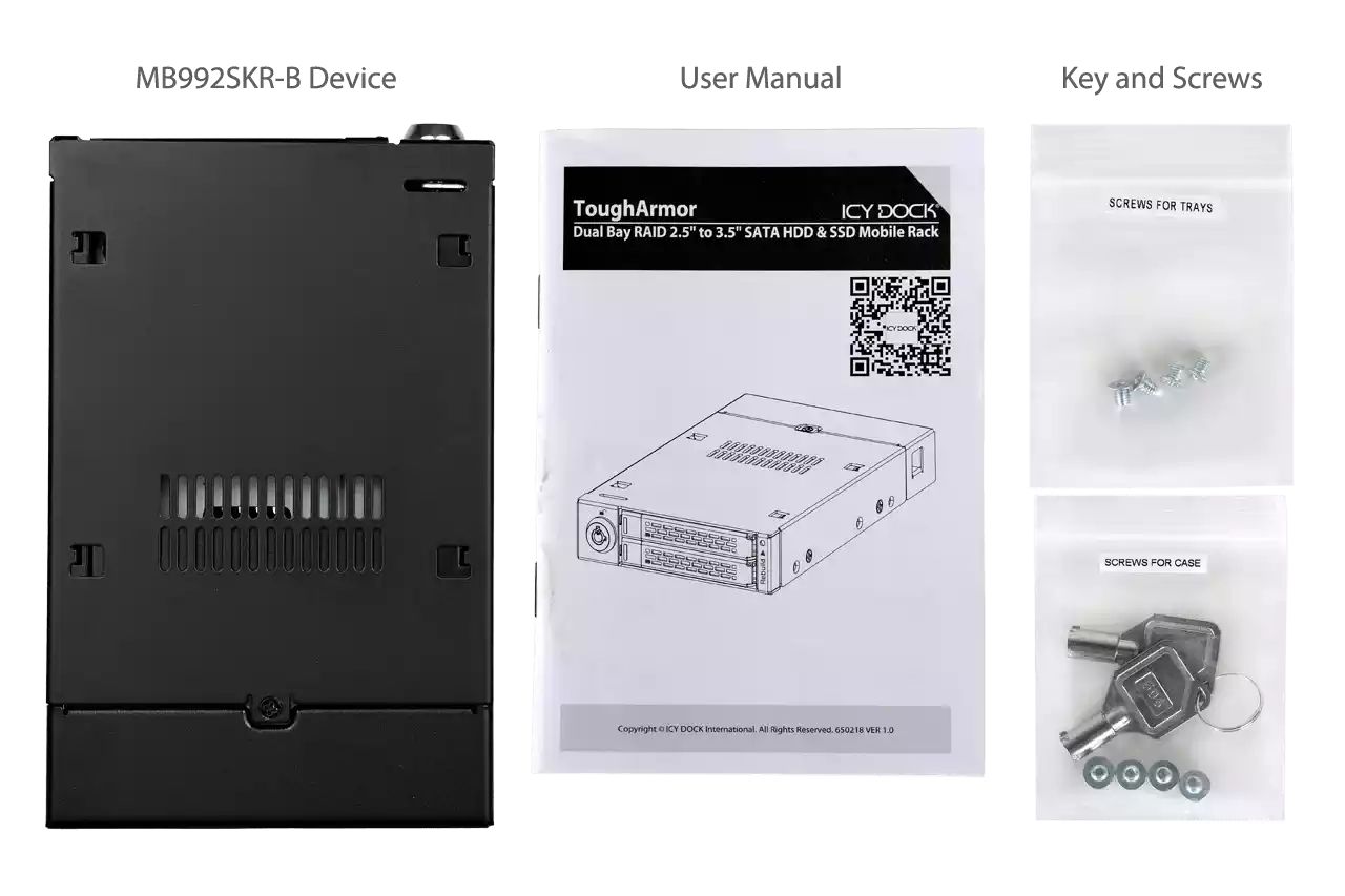 IcyDock ToughArmor RAID MB992SKR-B Rugged Full Metal Dual Bay RAID 2.5” SATA HDD & SSD Mobile Rack for External 3.5