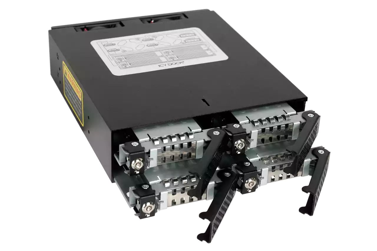 IcyDock ToughArmor MB994SK-1B Rugged Full Metal 4 Bay 2.5” SATA/SAS HDD & SDD Backplane Cage with locking Trays for External 5.25