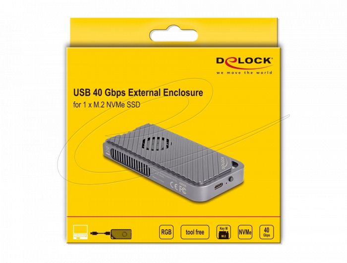 DeLock USB 40 Gbps Enclosure for 1xM.2 NVMe SSD in Gaming Style with LED and Fan