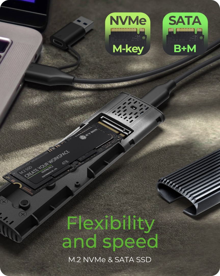 Raidsonic IcyBox IB-1808MCT-CU31 M.2 NVMe & SATA SSD Enclosure Grey