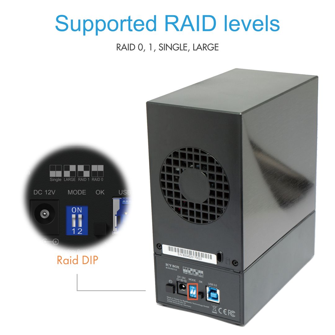 Raidsonic IcyBox IB-RD3621-U3 RAID enclosure for 2x HDD with USB 3.0 Type-A interface and fan