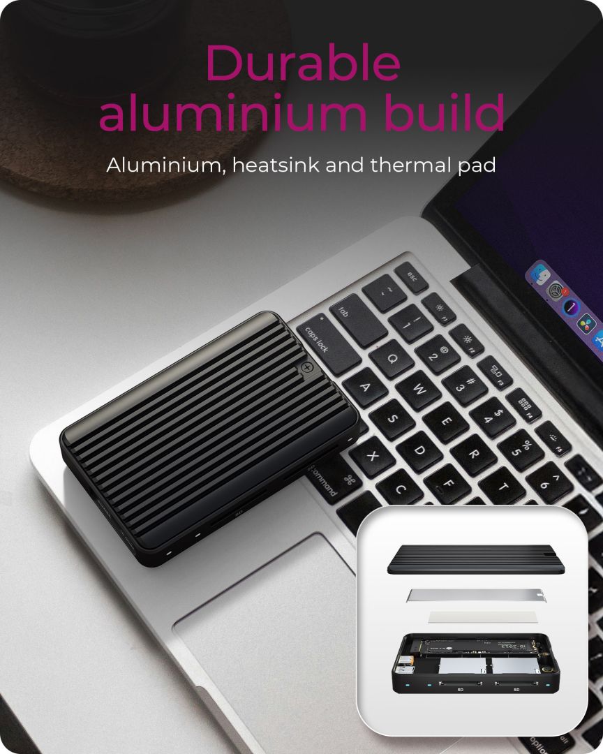 Raidsonic IcyBox IB-CR602M-C31 M.2 SSD Enclosure for M.2 NVMe & SATA SSD with dual SD 4.0 card reader