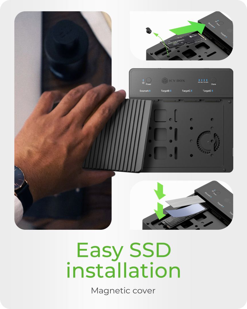 Raidsonic IcyBox IB-4013MCL-C4 4-Bays USB4 Docking & CloneStation (1:3 clone) for NVMe M.2 SSD