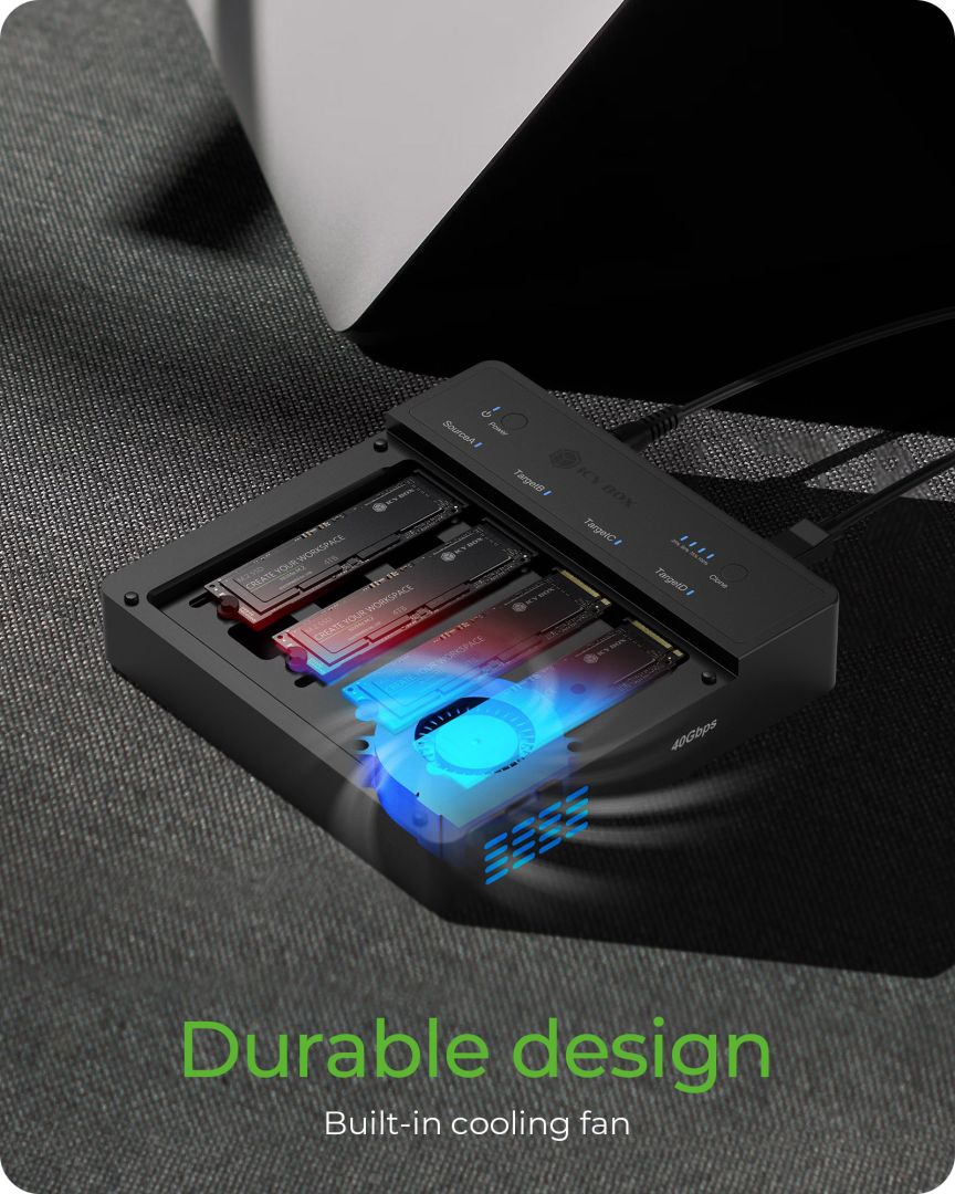 Raidsonic IcyBox IB-4013MCL-C4 4-Bays USB4 Docking & CloneStation (1:3 clone) for NVMe M.2 SSD