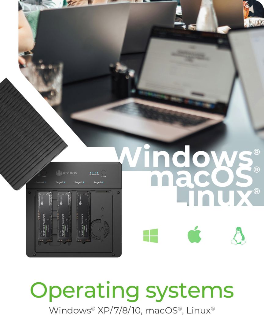 Raidsonic IcyBox IB-4013MCL-C4 4-Bays USB4 Docking & CloneStation (1:3 clone) for NVMe M.2 SSD