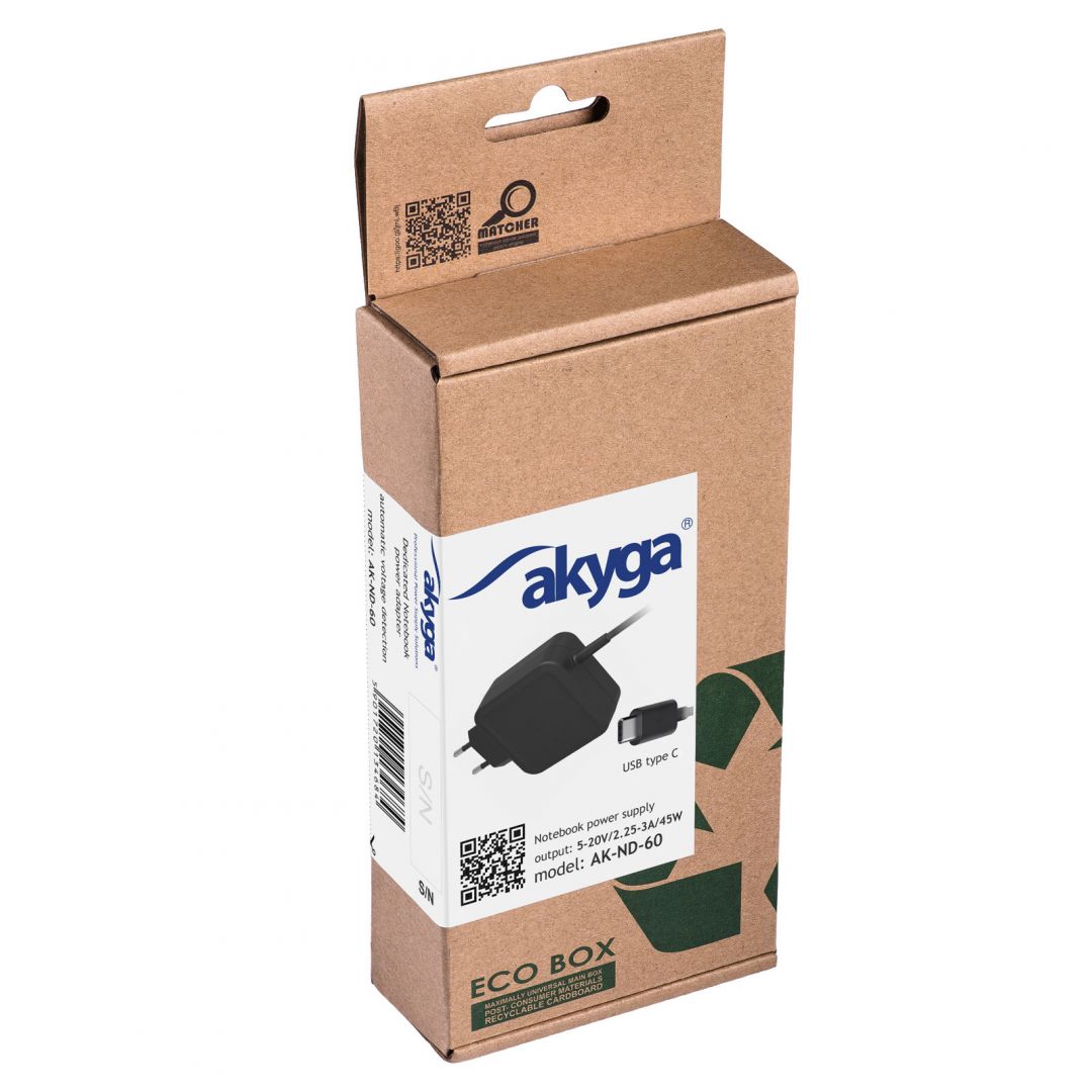 Akyga AK-ND-60 5-20V / 3A 45W Type-C univerzális hálózati notebook töltő