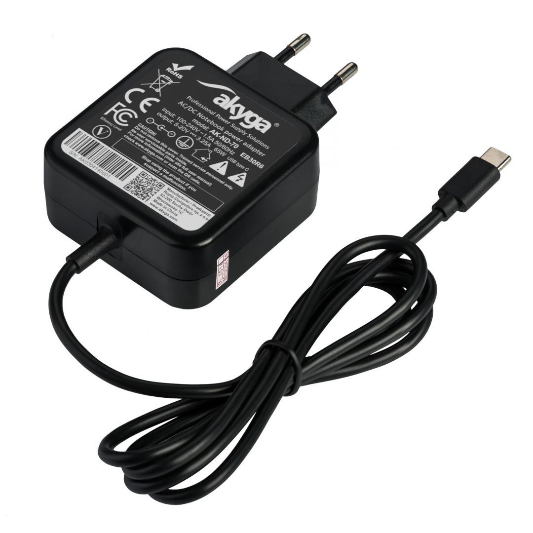 Akyga AK-ND-70 5-20V / 3,25A 65W Type-C univerzális hálózati notebook töltő