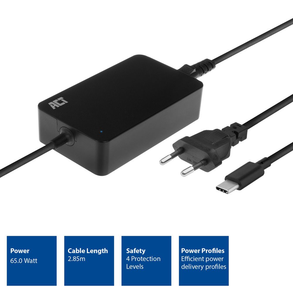 ACT AC2005 20V / 3,25A 65W Type-C univerzális hálózati notebook töltő