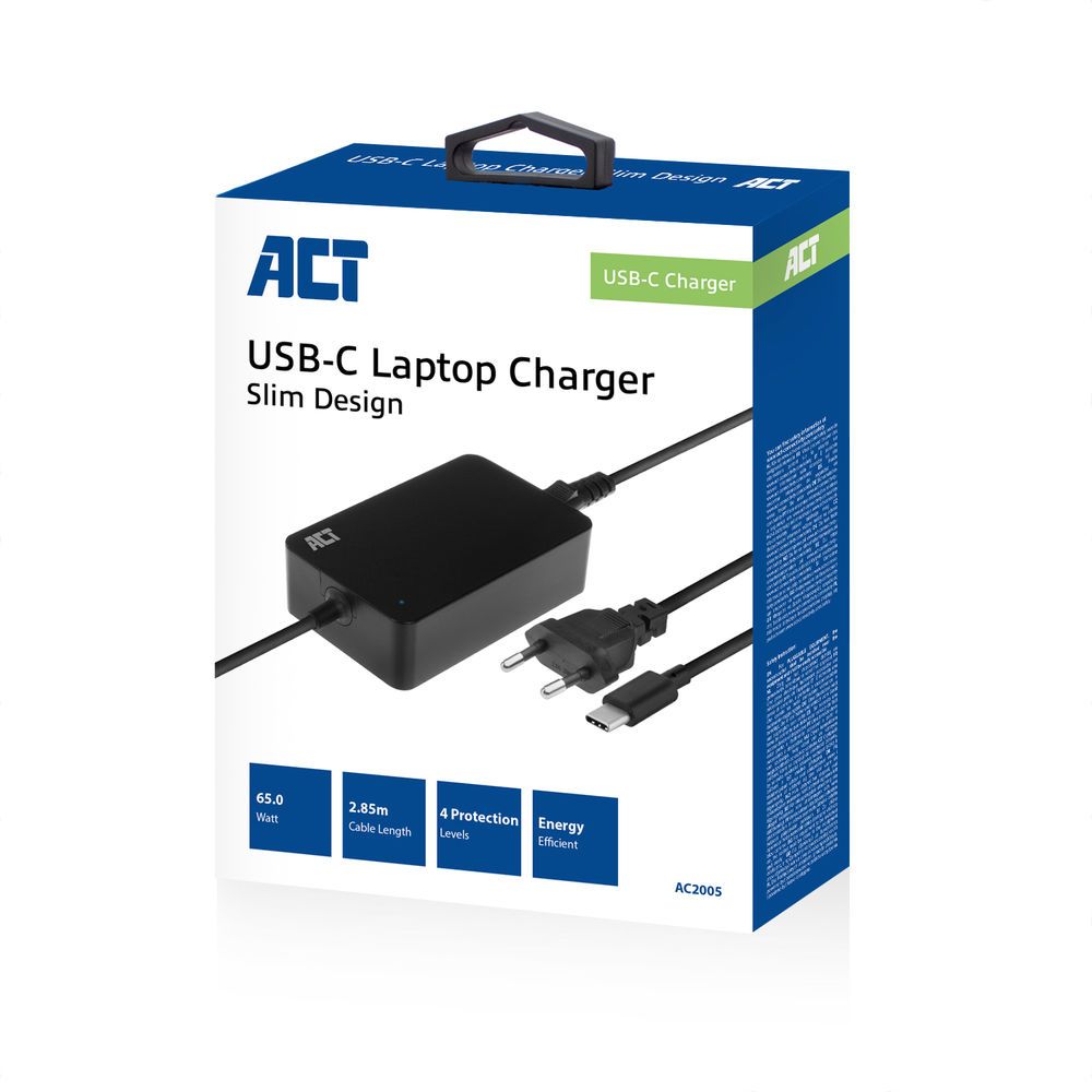 ACT AC2005 20V / 3,25A 65W Type-C univerzális hálózati notebook töltő