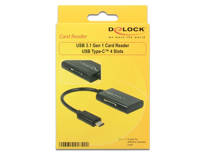 DeLock USB 3.1 Gen 1 USB Type-C male 4 Slots Card Reader Black
