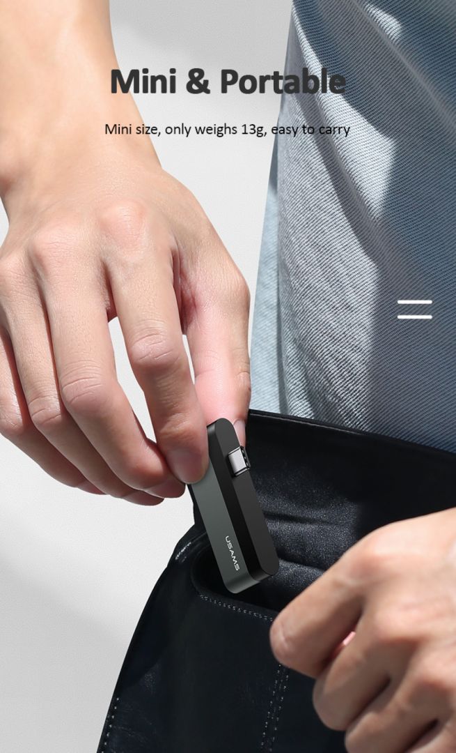 Usams SJ463HUB01 3-port Type-c mini Hub Card Reader Black