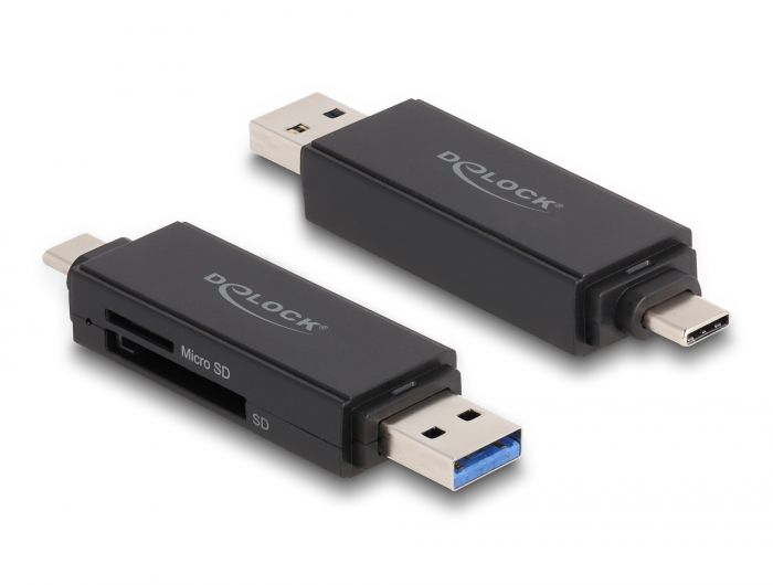 DeLock Card Reader SuperSpeed USB 5 Gbps USB Type-C / Type-A for SD and Micro SD memory cards
