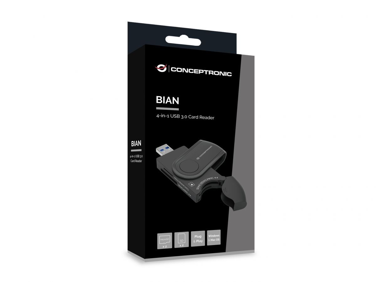 Conceptronic  BIAN04B 4-in-1 USB 3.0 Card Reader Black