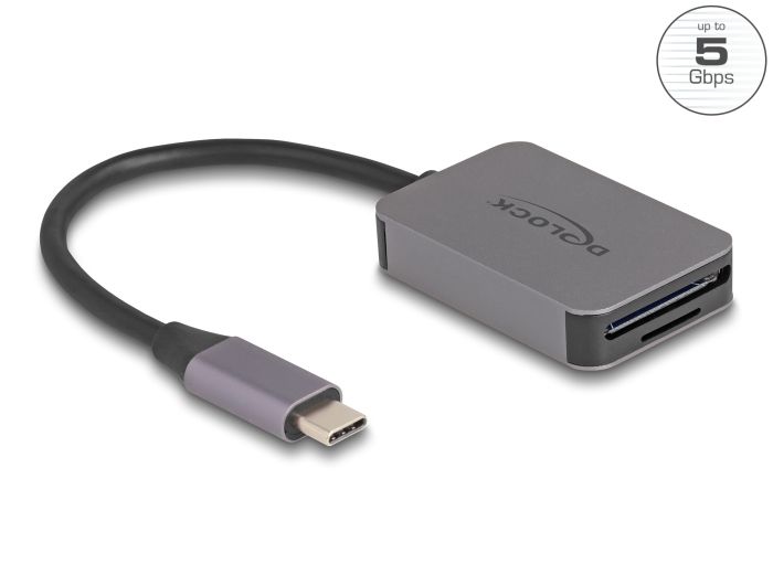 DeLock USB Type-C Card Reader in aluminium enclosure for SD or Micro SD memory cards
