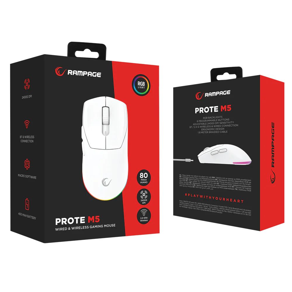 Rampage Prote M5 Wired/Wireless Gaming Mouse White