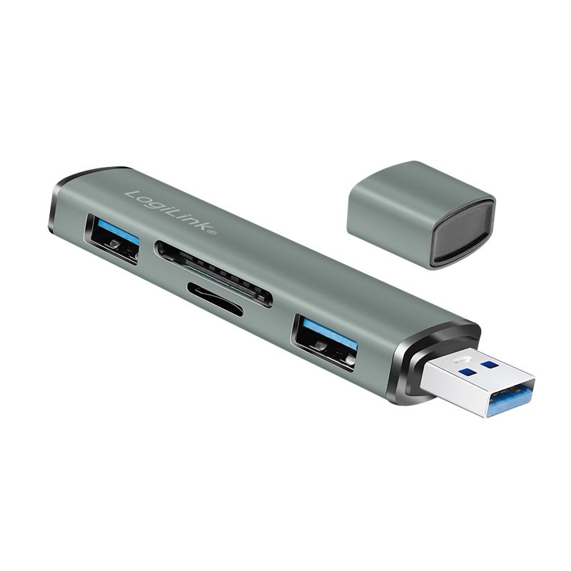 Logilink UA0394 USB 3.2 Gen2 2-port hub with card readers Aluminium