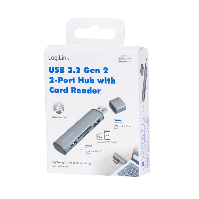 Logilink UA0394 USB 3.2 Gen2 2-port hub with card readers Aluminium