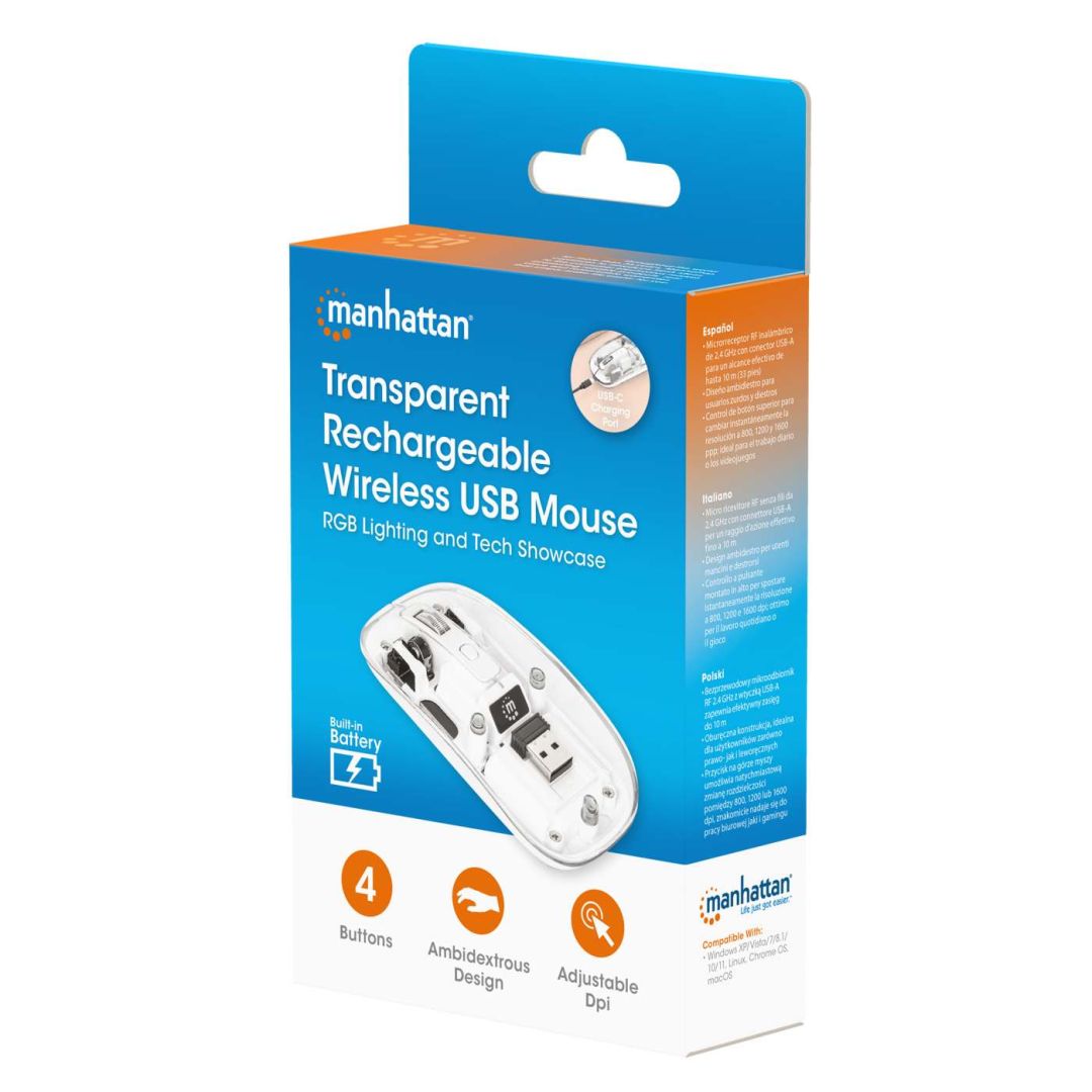 Manhattan Rechargeable Wireless USB Mouse Transparent