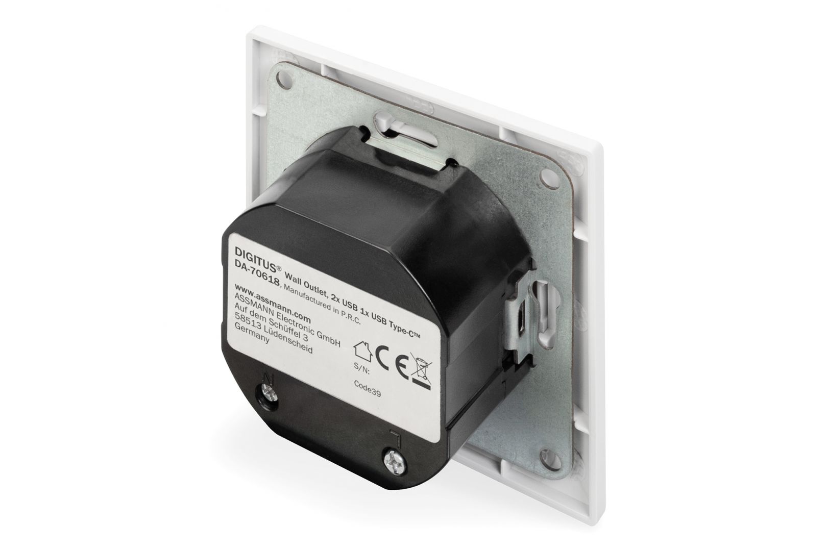 Digitus DA-70618 csatlakozóaljzat 2 x USB A + 1 x USB C White