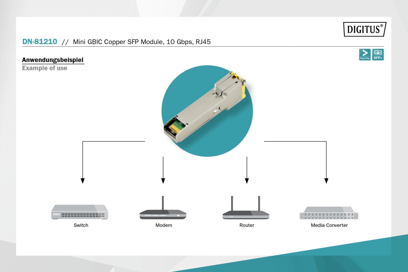 Digitus DN-81210 halózati adó-vevő modul Réz 10000 Mbit/s SFP